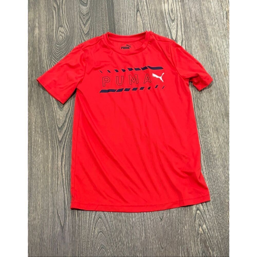 Puma Youth Boys Logo Print T-Shirt Short Sleeve Crewneck Pullover Red L 10/12